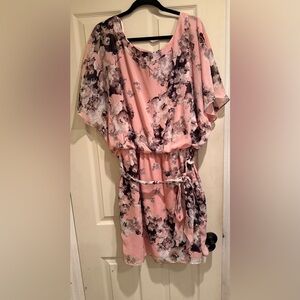 S.L. Fashions Pink and Black Floral Midi Dress